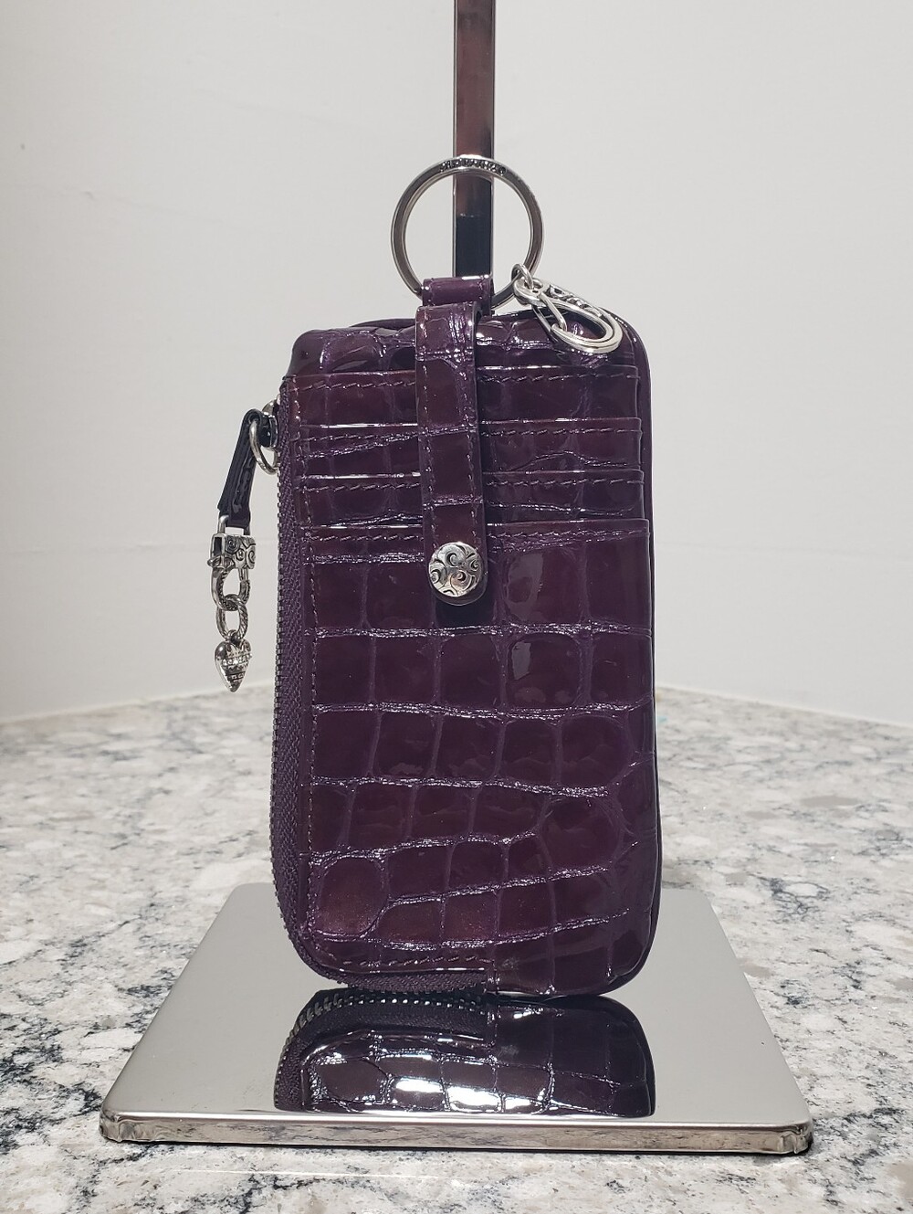 Brighton Patent Leather Crocodile-embossed Card Holder Zippy Wallet w/ Keyring